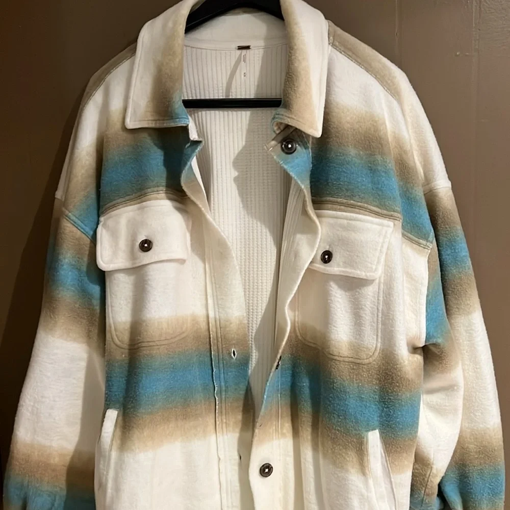 Free People West Coast Ruby Jacket in Cream Striped Pattern Sz M NWT - Picture 2 of 9